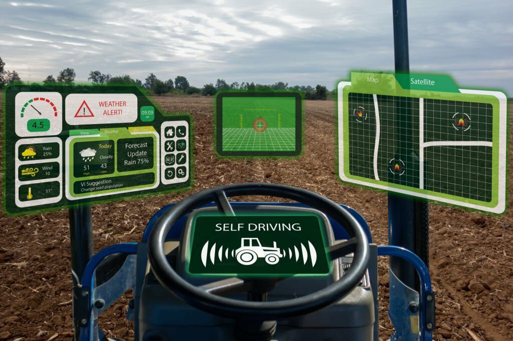 this is an image displaying the use of agritech revolution in practice to self drive a tractor